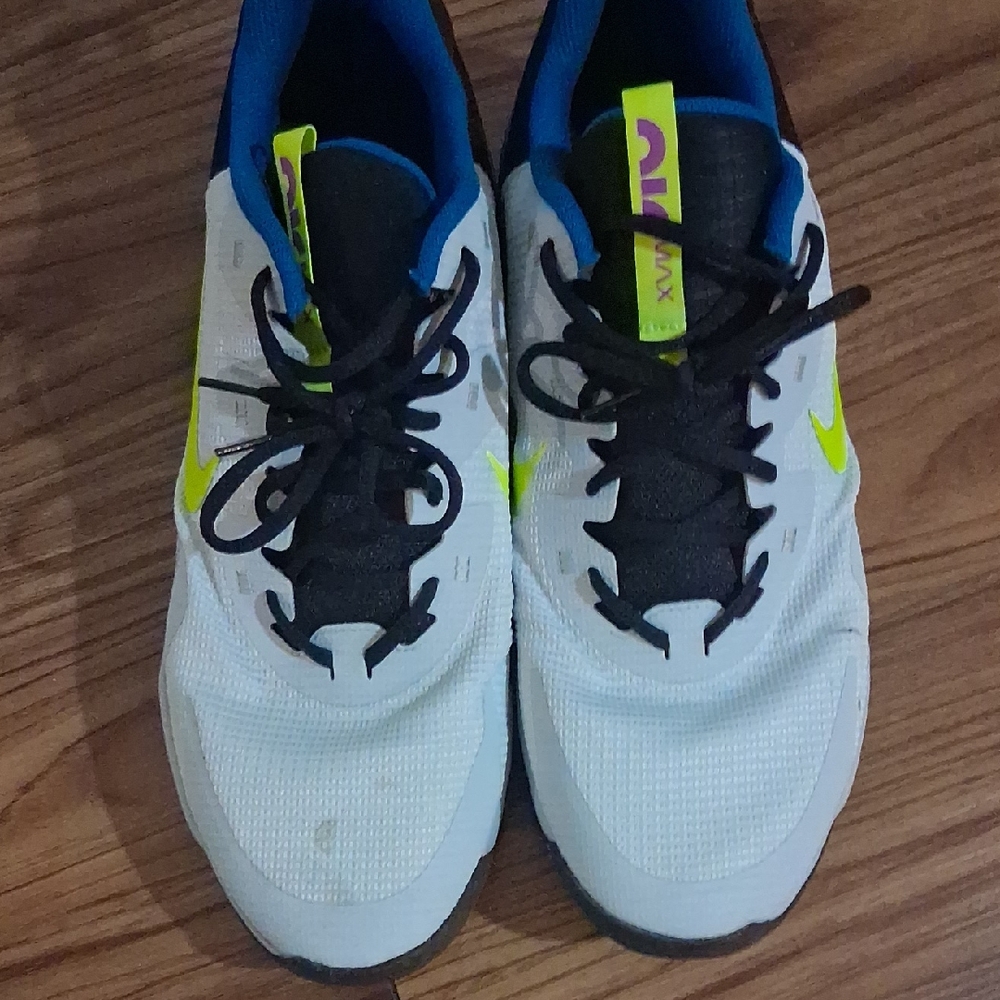 White and Black Athletic Shoes with Neon Accents